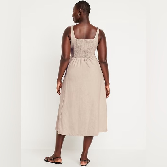 Old Navy Fit & Flare Linen-Blend Midi Dress - Tan/Beige - Picture 4 of 10